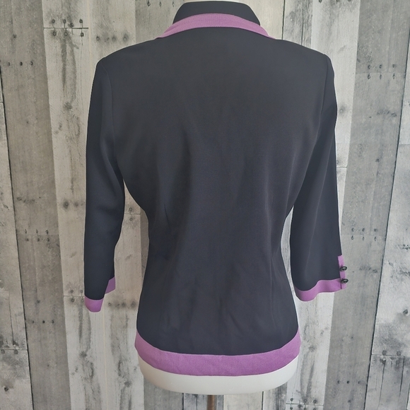 Misook Black Small Petite Acrylic Button Front Cardigan - Picture 3 of 5